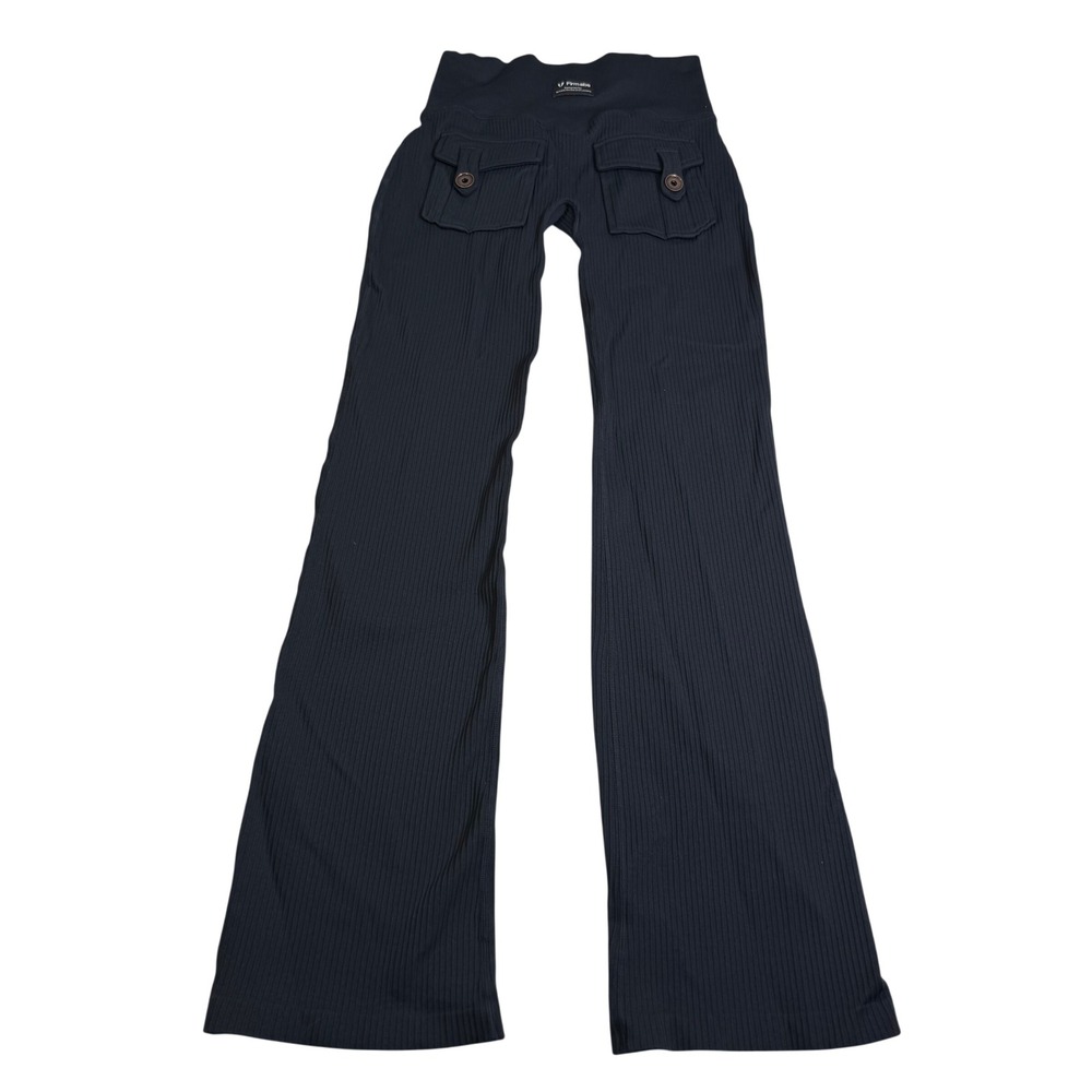 Firmabs Ribbed Cargo Flare Leggings Womens Small Black Wide Leg Pants